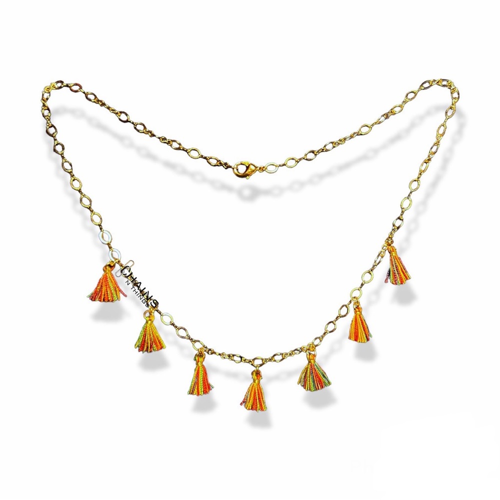Rainbow Mini Tassels Necklace Gold plated 16" chain summer spring boho style 🌈